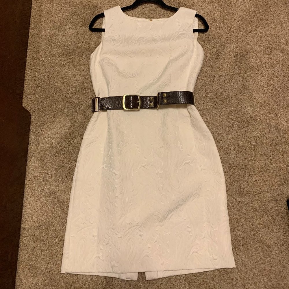 Antonio Melani Sophisticated Cream Dress with Brown Leather Belt